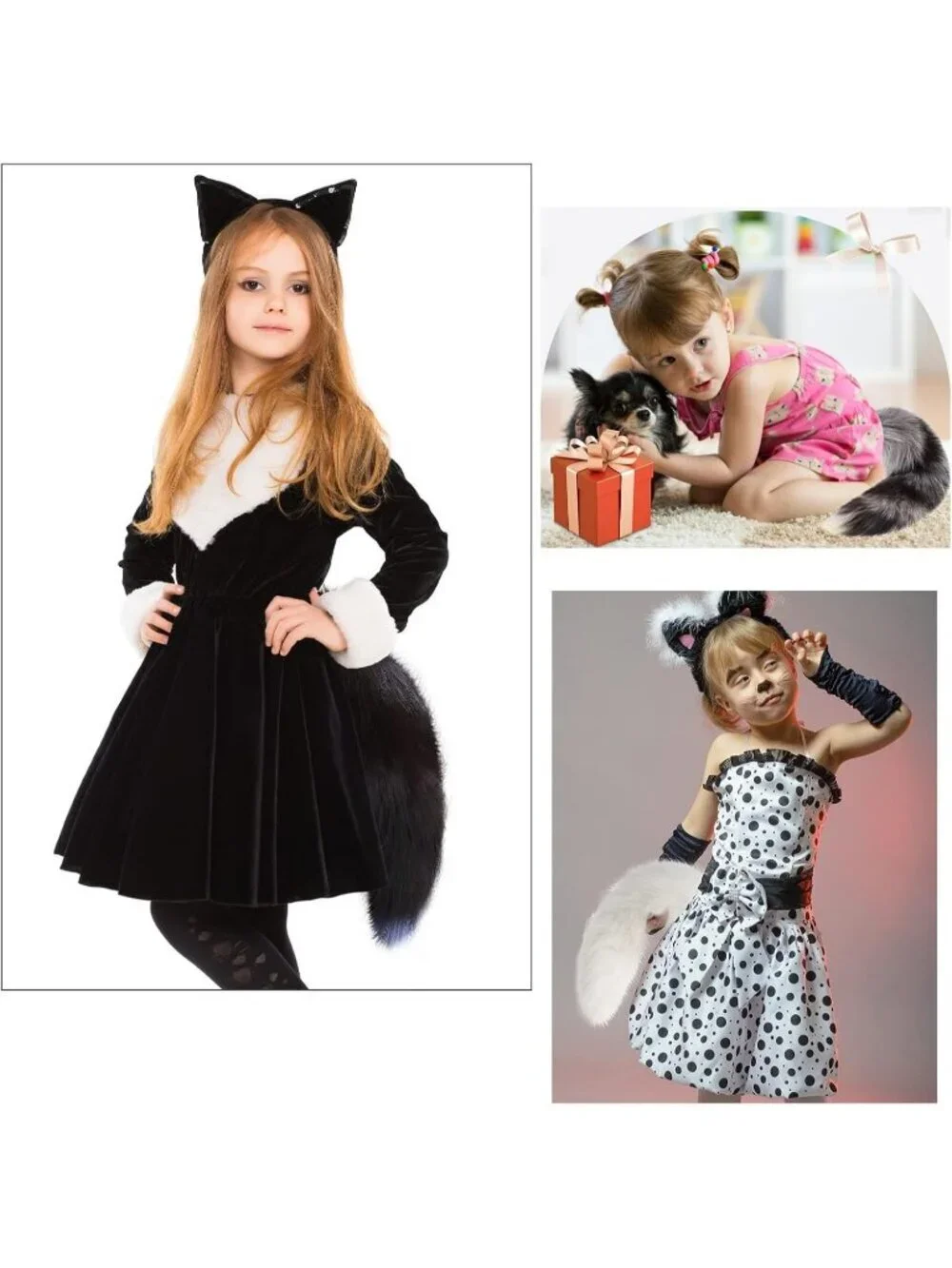Women's Black Pendant Cosplay Costume Halloween Furry Tails Keychain Handbag
